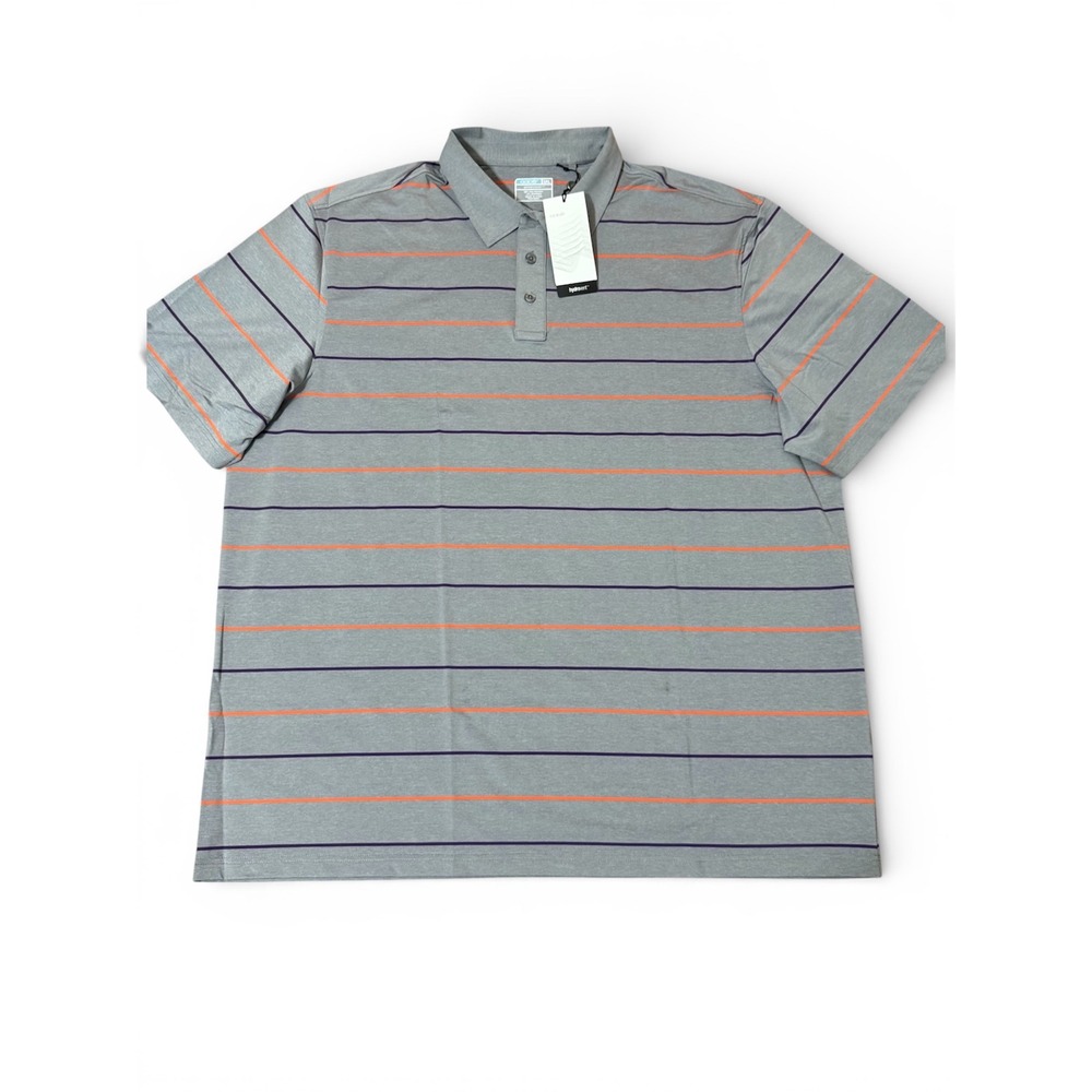Oobe Hydrovent 3XL Polo‎ Shirt Grey Orange Purple Striped Performance Golf NEW
